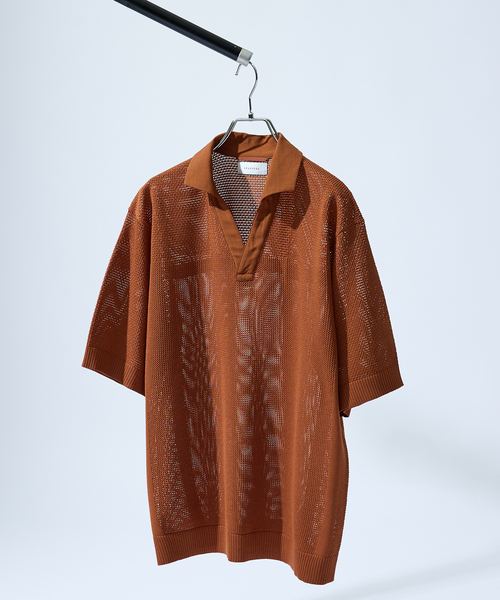 ABAHOUSE(アバハウス)の「スキッパー メッシュニット ポロシャツ(ポロシャツ・メンズ・グレー/オレンジ/ダークネイビー・48/46)」の11枚目の写真