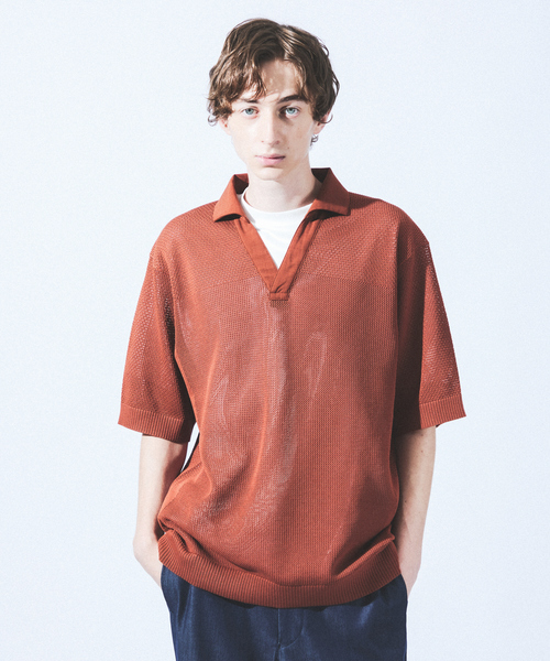 ABAHOUSE(アバハウス)の「スキッパー メッシュニット ポロシャツ(ポロシャツ・メンズ・グレー/オレンジ/ダークネイビー・48/46)」の12枚目の写真