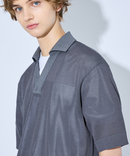 ABAHOUSE(アバハウス)の「スキッパー メッシュニット ポロシャツ(ポロシャツ・メンズ・グレー/オレンジ/ダークネイビー・48/46)」の16枚目の写真