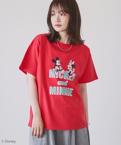 coen(コーエン)の「【MICKEY(ミッキー) / 別注】ミッキー&ミニー / コンパクトプリントTシャツ(Tシャツ/カットソー・レディース・ダークグレー/レッド/オフホワイト・M/L)」の6枚目の写真