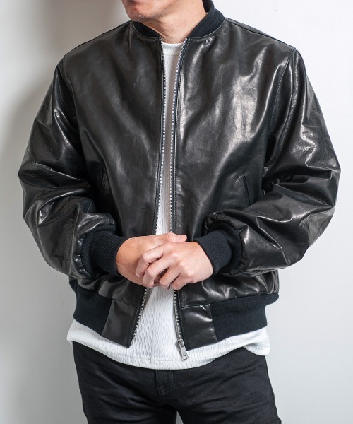 Buffalo Bobs(バッファローボブズ)の「AMY(エイミー)ラムレザー MA-1 フライトジャケット(MA-1・メンズ・ブラック・1/S/2/M/3/L/4(LL))」の21枚目の写真