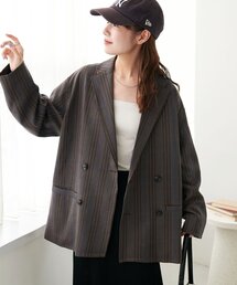 ブラウン テーラードジャケット セール】 ウールサテン オーバーサイズドジャケット