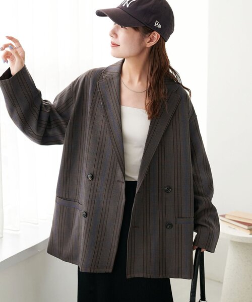 【DISCOAT】 チェックWブレストジャコット ベージュ Discoat｜【ユニセックス/サイズ追加!】チェックWブレスト