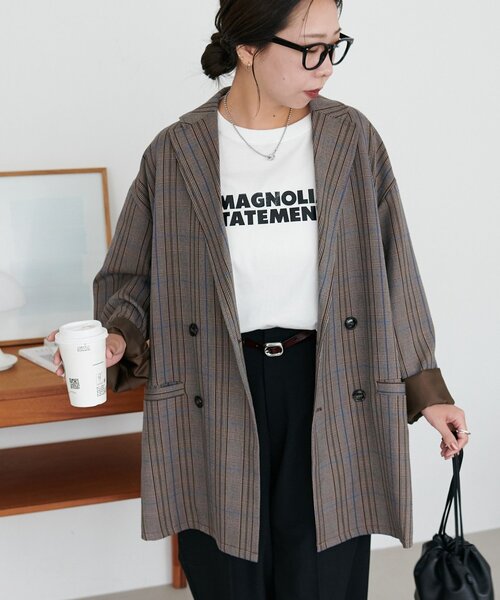 ユニセックス】チェックWブレストオーバージャケット（テーラード