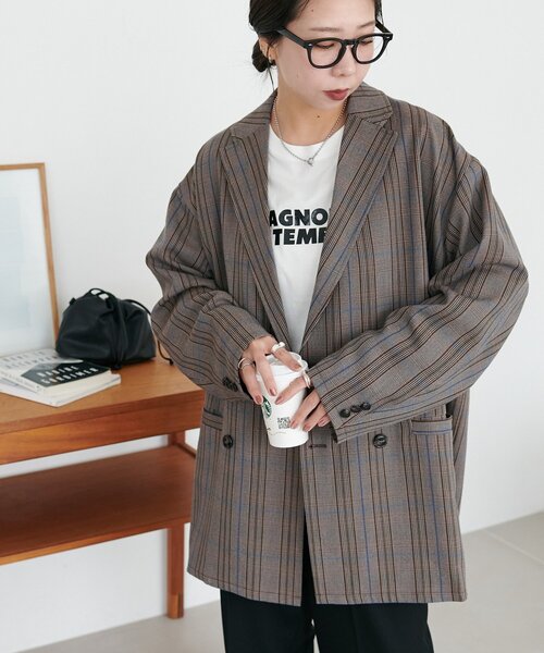 ユニセックス】チェックWブレストオーバージャケット（テーラード