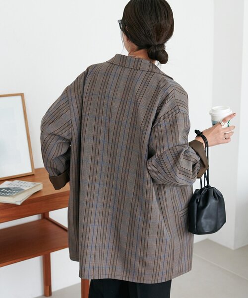 ユニセックス】チェックWブレストオーバージャケット（テーラード