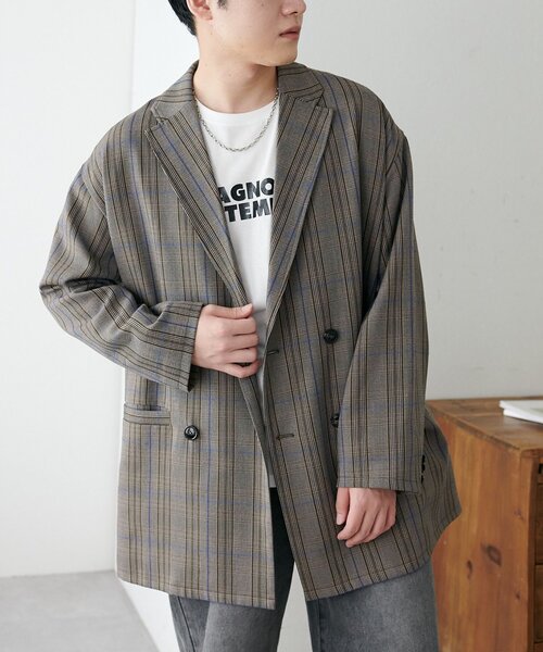 セール】【ユニセックス】チェックWブレストオーバージャケット