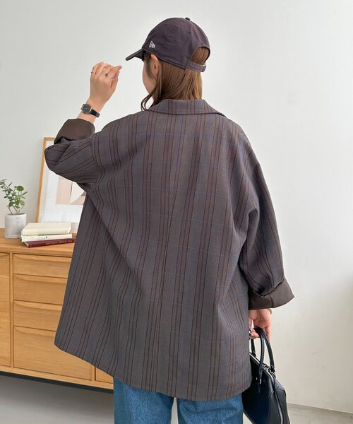 セール】【ユニセックス】チェックWブレストオーバージャケット