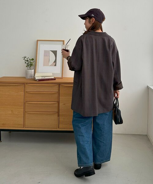 DISCOAT（ディスコート）の「【ユニセックス】チェックWブレストオーバージャケット（テーラードジャケット・レディース・ベージュ/ダークブラウン/ブラウン・FREE/SHORT）」の13枚目の写真