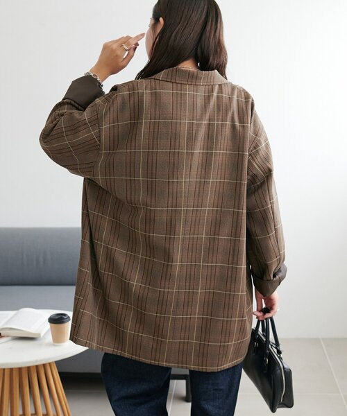 新品未使用　DISCOATディスコート　Wブレストオーバージャケット　ブラウン ユニセックス】チェックWブレストオーバージャケット（テーラード