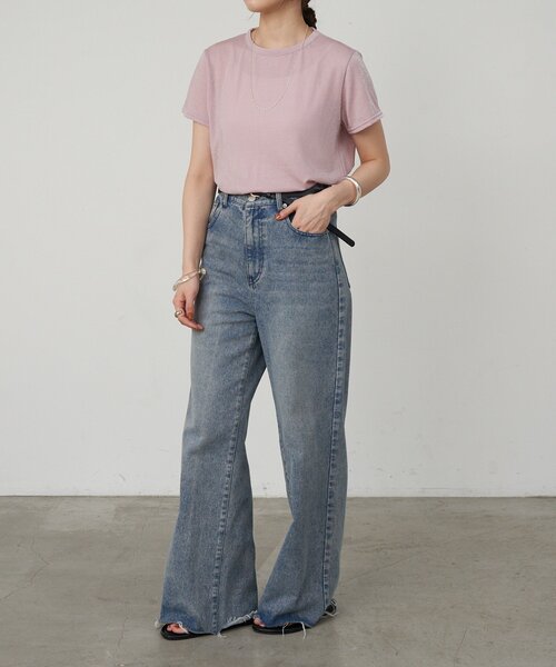 SHENERY（シーナリー）の「シャイニー天竺Tシャツ（Tシャツ/カットソー・レディース・ブルー/オフホワイト/ブラック/ピンク・FREE）」の5枚目の写真