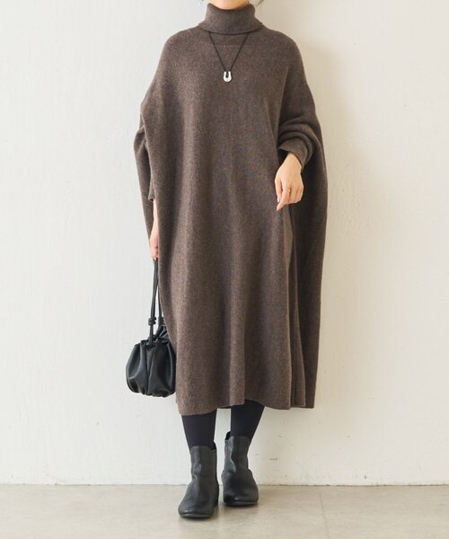 BEARDSLEY ビッグロングタートルネックニット　グレー　ビアズリー 長袖 セール】タートルビッグニット(ロング)（ニット/セーター