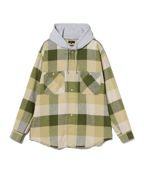 BEAMS（ビームス）の「フード チェック ネルシャツ（シャツ/ブラウス・メンズ・グレー/オリーブ・M/L/XL/S）」の6枚目の写真