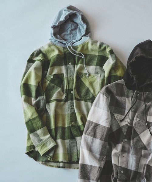BEAMS（ビームス）の「フード チェック ネルシャツ（シャツ/ブラウス・メンズ・グレー/オリーブ・M/L/XL/S）」の2枚目の写真