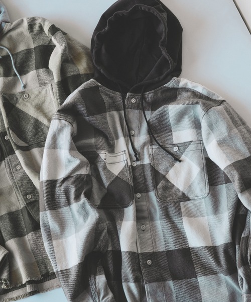 BEAMS（ビームス）の「フード チェック ネルシャツ（シャツ/ブラウス・メンズ・グレー/オリーブ・M/L/XL/S）」の13枚目の写真