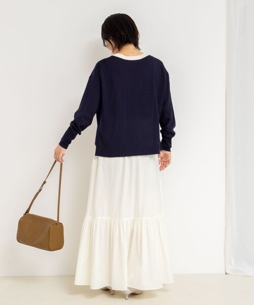 手洗い可能》《アンサンブル対応》18G天竺ゆったりVネックカーディガン