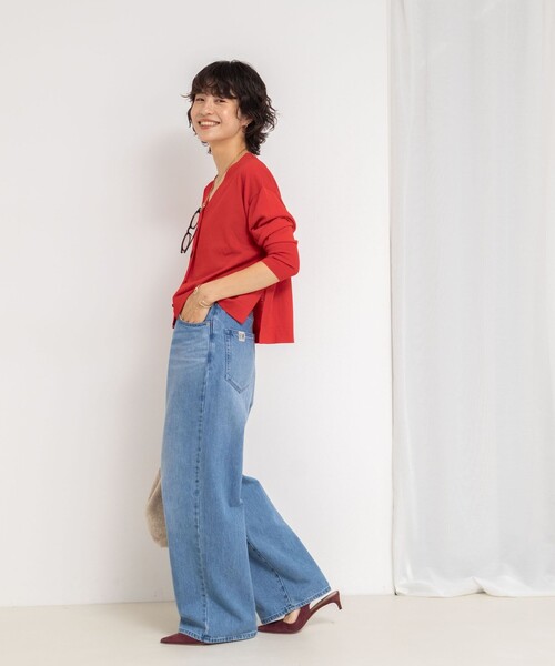 手洗い可能》《アンサンブル対応》18G天竺ゆったりVネックカーディガン