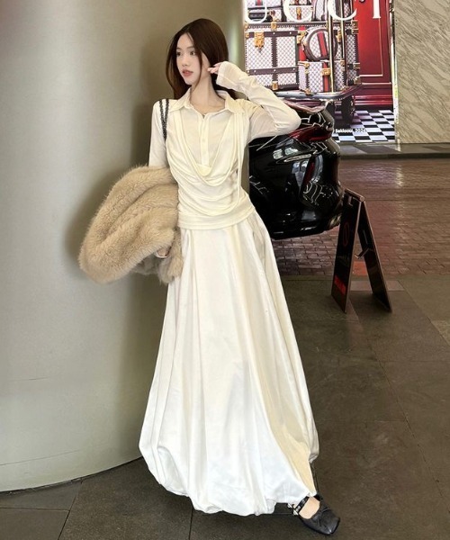 セール】【2色展開】骨スト爆見え｜フェイクレイヤードポロネック