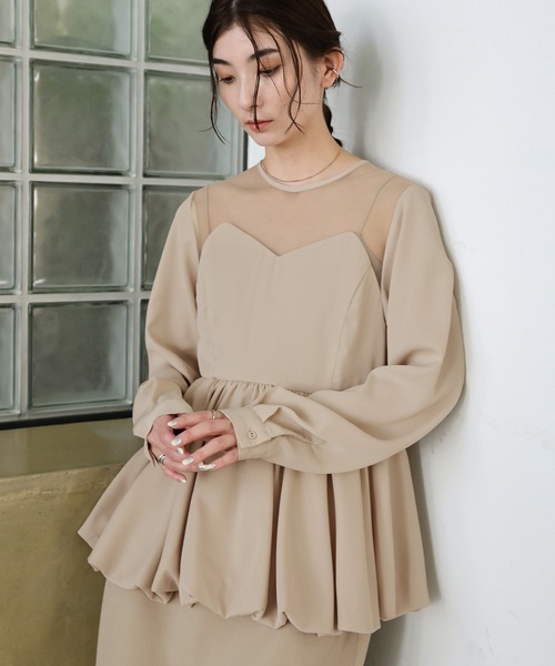 select MOCA(セレクトモカ)の「【オケージョン/結婚式】ペプラムバルーンドッキングワンピース(ドレス・レディース・ベージュ/ブラック・MEDIUM/LARGE)」の1枚目の写真