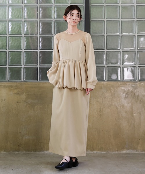 select MOCA(セレクトモカ)の「【オケージョン/結婚式】ペプラムバルーンドッキングワンピース(ドレス・レディース・ベージュ/ブラック・MEDIUM/LARGE)」の5枚目の写真