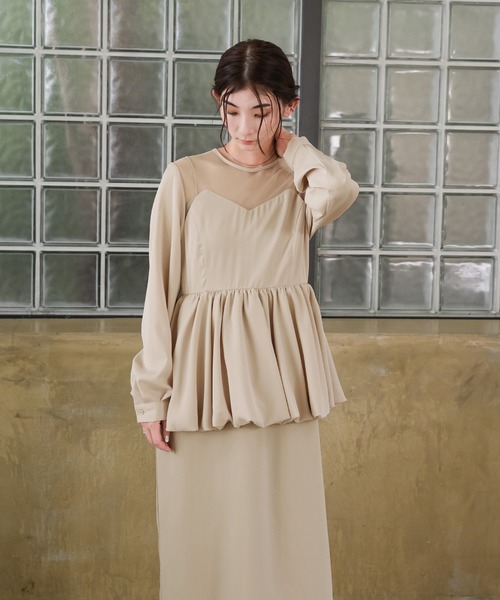 select MOCA(セレクトモカ)の「【オケージョン/結婚式】ペプラムバルーンドッキングワンピース(ドレス・レディース・ベージュ/ブラック・MEDIUM/LARGE)」の10枚目の写真