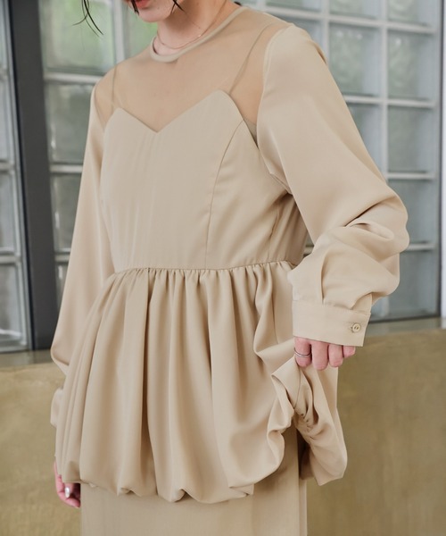 select MOCA(セレクトモカ)の「【オケージョン/結婚式】ペプラムバルーンドッキングワンピース(ドレス・レディース・ベージュ/ブラック・MEDIUM/LARGE)」の6枚目の写真