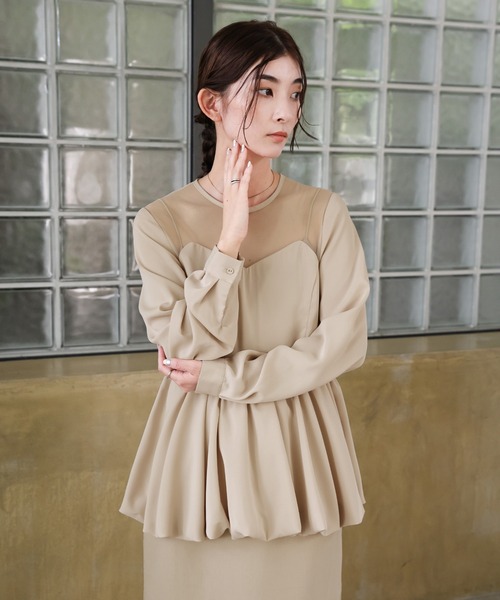 オケージョン/結婚式】ペプラムバルーンドッキングワンピース（ドレス