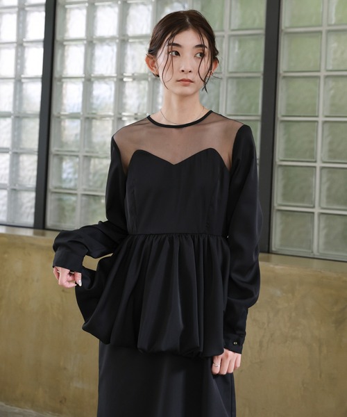 select MOCA(セレクトモカ)の「【オケージョン/結婚式】ペプラムバルーンドッキングワンピース(ドレス・レディース・ベージュ/ブラック・MEDIUM/LARGE)」の4枚目の写真