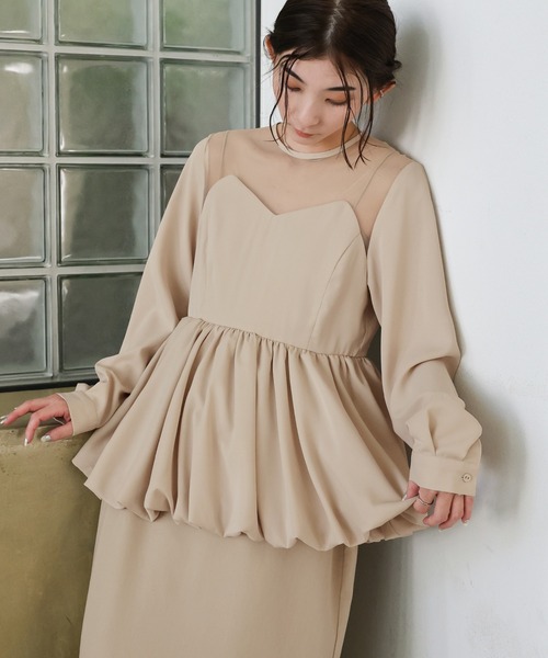 select MOCA(セレクトモカ)の「【オケージョン/結婚式】ペプラムバルーンドッキングワンピース(ドレス・レディース・ベージュ/ブラック・MEDIUM/LARGE)」の3枚目の写真