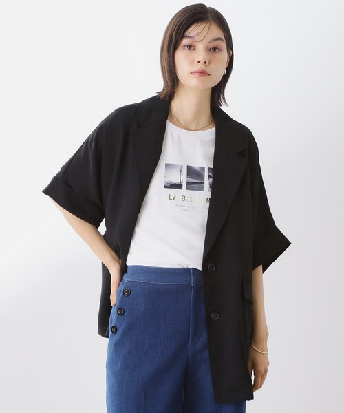 THE SHOP TK （ザ ショップ ティーケー ）の「ドルマン半袖ジャケット【洗える】（テーラードジャケット・レディース・ブラウン系/ブラック/アイボリー・99）」の2枚目の写真