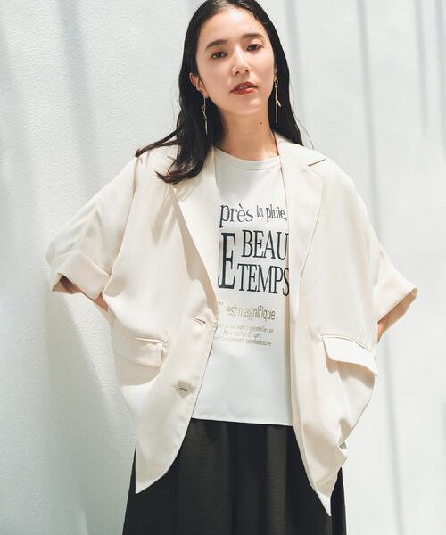 THE SHOP TK （ザ ショップ ティーケー ）の「ドルマン半袖ジャケット【洗える】（テーラードジャケット・レディース・ブラウン系/ブラック/アイボリー・99）」の4枚目の写真