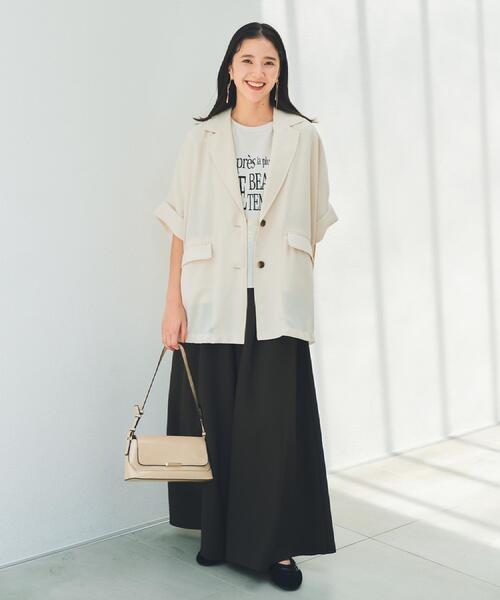 THE SHOP TK （ザ ショップ ティーケー ）の「ドルマン半袖ジャケット【洗える】（テーラードジャケット・レディース・ブラウン系/ブラック/アイボリー・99）」の7枚目の写真