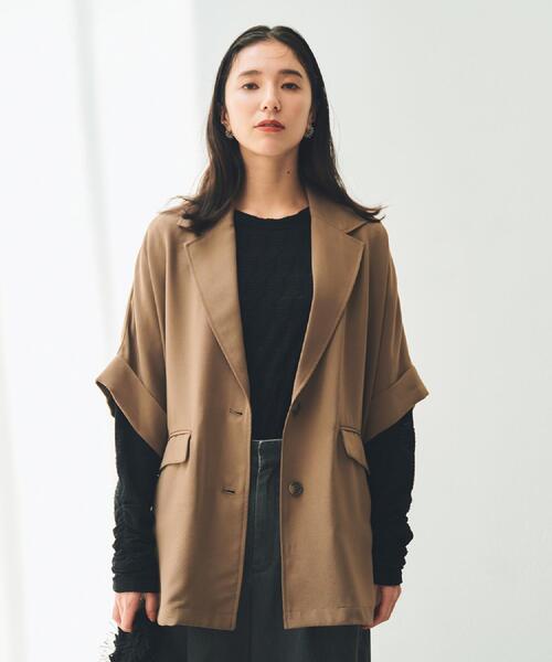 THE SHOP TK （ザ ショップ ティーケー ）の「ドルマン半袖ジャケット【洗える】（テーラードジャケット・レディース・ブラウン系/ブラック/アイボリー・99）」の8枚目の写真
