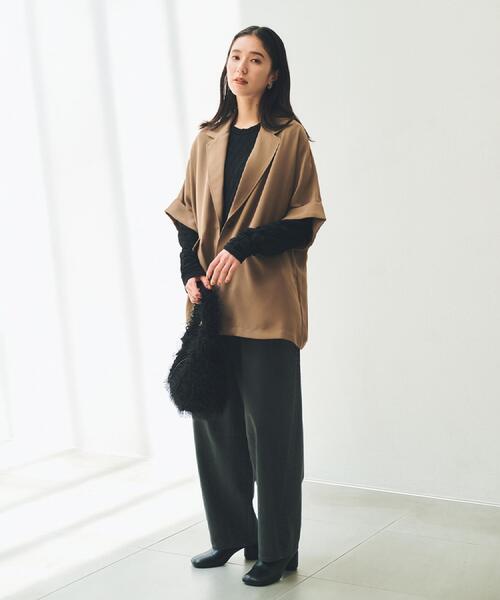 THE SHOP TK （ザ ショップ ティーケー ）の「ドルマン半袖ジャケット【洗える】（テーラードジャケット・レディース・ブラウン系/ブラック/アイボリー・99）」の10枚目の写真