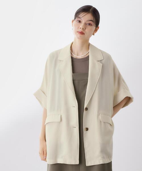 THE SHOP TK （ザ ショップ ティーケー ）の「ドルマン半袖ジャケット【洗える】（テーラードジャケット・レディース・ブラウン系/ブラック/アイボリー・99）」の11枚目の写真