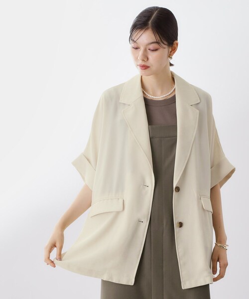 THE SHOP TK （ザ ショップ ティーケー ）の「ドルマン半袖ジャケット【洗える】（テーラードジャケット・レディース・ブラウン系/ブラック/アイボリー・99）」の12枚目の写真