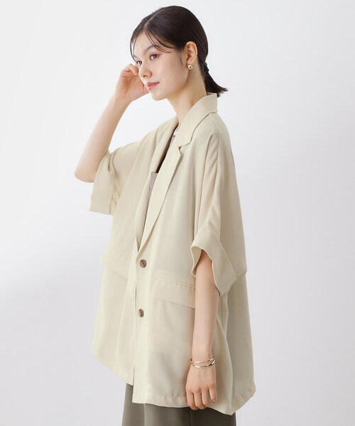 THE SHOP TK （ザ ショップ ティーケー ）の「ドルマン半袖ジャケット【洗える】（テーラードジャケット・レディース・ブラウン系/ブラック/アイボリー・99）」の13枚目の写真