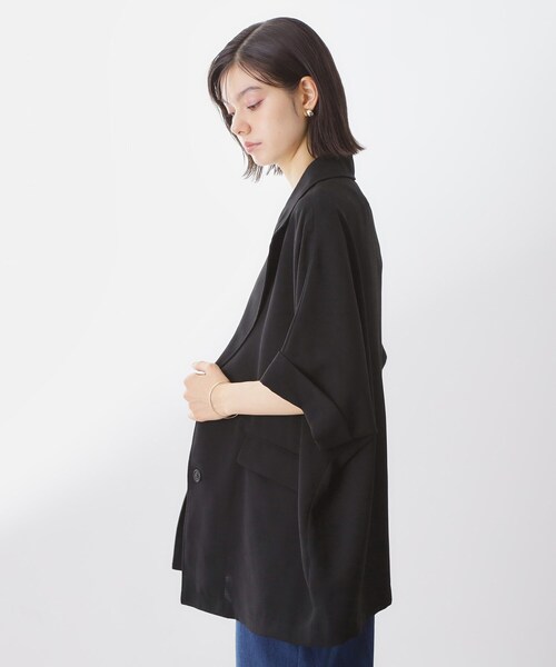 THE SHOP TK （ザ ショップ ティーケー ）の「ドルマン半袖ジャケット【洗える】（テーラードジャケット・レディース・ブラウン系/ブラック/アイボリー・99）」の16枚目の写真