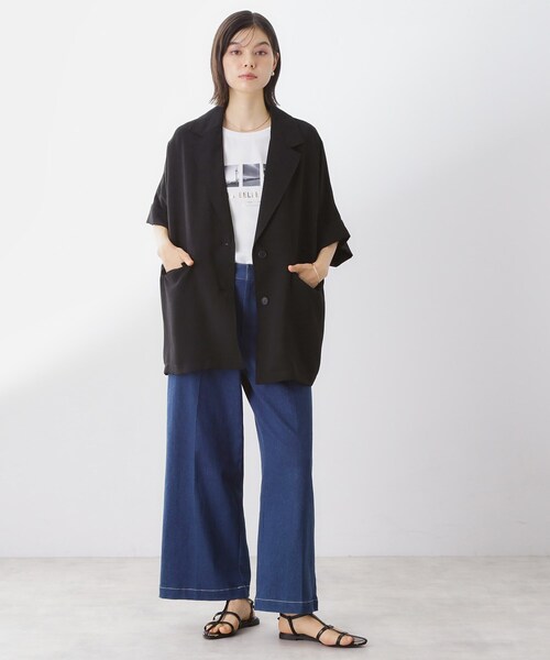 THE SHOP TK （ザ ショップ ティーケー ）の「ドルマン半袖ジャケット【洗える】（テーラードジャケット・レディース・ブラウン系/ブラック/アイボリー・99）」の18枚目の写真