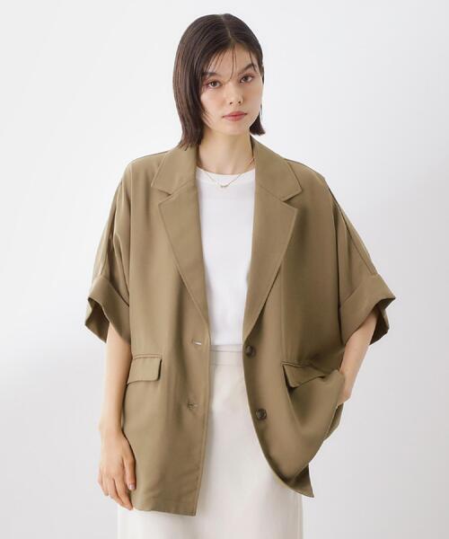 THE SHOP TK （ザ ショップ ティーケー ）の「ドルマン半袖ジャケット【洗える】（テーラードジャケット・レディース・ブラウン系/ブラック/アイボリー・99）」の20枚目の写真