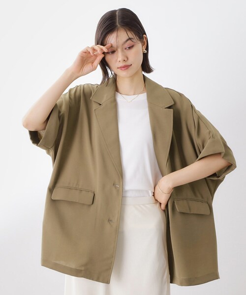 THE SHOP TK （ザ ショップ ティーケー ）の「ドルマン半袖ジャケット【洗える】（テーラードジャケット・レディース・ブラウン系/ブラック/アイボリー・99）」の21枚目の写真