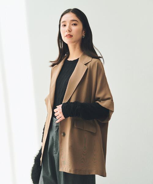 THE SHOP TK （ザ ショップ ティーケー ）の「ドルマン半袖ジャケット【洗える】（テーラードジャケット・レディース・ブラウン系/ブラック/アイボリー・99）」の3枚目の写真
