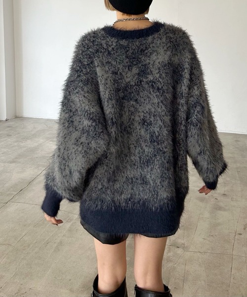 美品✨Whim Gazetteシャギーニット V サックスブルー　フリー Whim Gazette（ウィムガゼット）の「【WEB限定】アンゴラ畦V