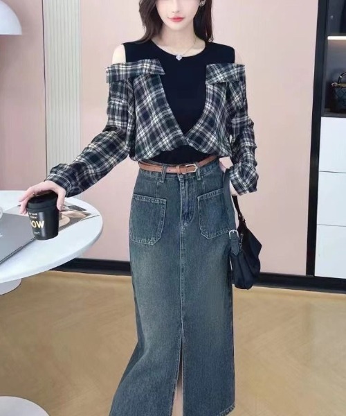 gossip!ロサンゼルス(ゴシップロサンゼルス)の「レオやリングデザインチェックシャツトップス(Tシャツ/カットソー・レディース・ブルー/ブラウン・M)」の5枚目の写真