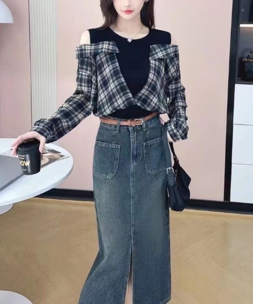 gossip!ロサンゼルス(ゴシップロサンゼルス)の「レオやリングデザインチェックシャツトップス(Tシャツ/カットソー・レディース・ブルー/ブラウン・M)」の7枚目の写真