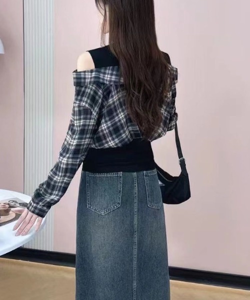 gossip!ロサンゼルス(ゴシップロサンゼルス)の「レオやリングデザインチェックシャツトップス(Tシャツ/カットソー・レディース・ブルー/ブラウン・M)」の8枚目の写真