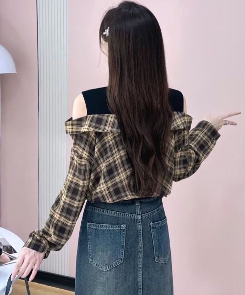 gossip!ロサンゼルス(ゴシップロサンゼルス)の「レオやリングデザインチェックシャツトップス(Tシャツ/カットソー・レディース・ブルー/ブラウン・M)」の11枚目の写真