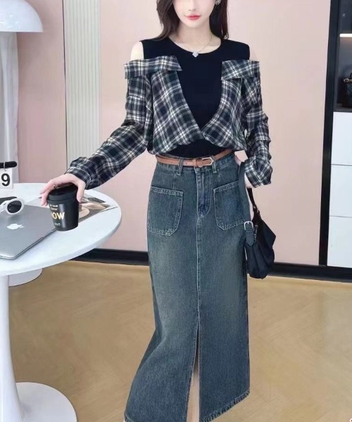 gossip!ロサンゼルス(ゴシップロサンゼルス)の「レオやリングデザインチェックシャツトップス(Tシャツ/カットソー・レディース・ブルー/ブラウン・M)」の12枚目の写真
