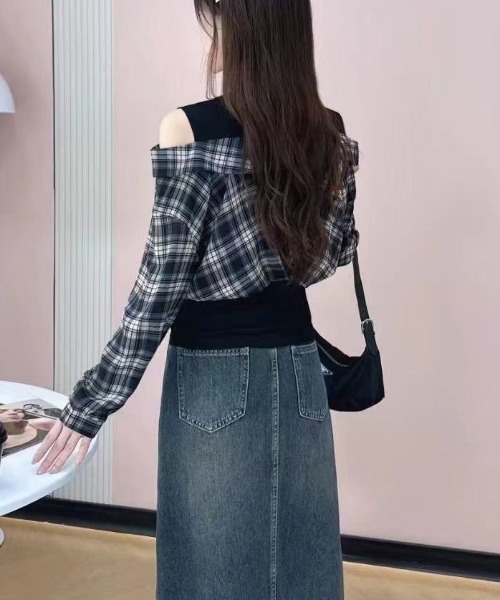 gossip!ロサンゼルス(ゴシップロサンゼルス)の「レオやリングデザインチェックシャツトップス(Tシャツ/カットソー・レディース・ブルー/ブラウン・M)」の15枚目の写真