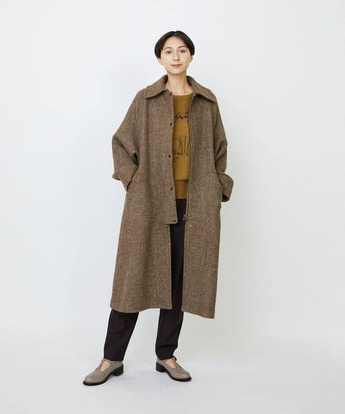 セール】リネンウールツイードステンカラーコート（ステンカラーコート